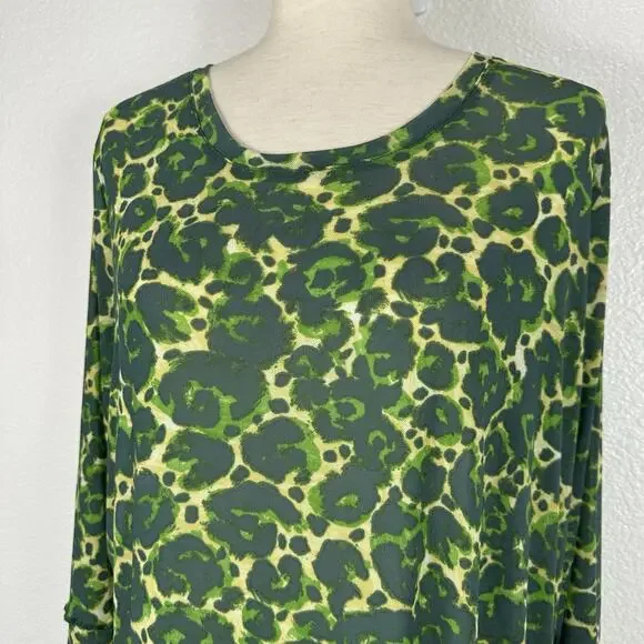LOGO Layers Lori Goldstein Top Women XL Jade Green Sheer Mesh Tunic Layer Artsy - Picture 4 of 13